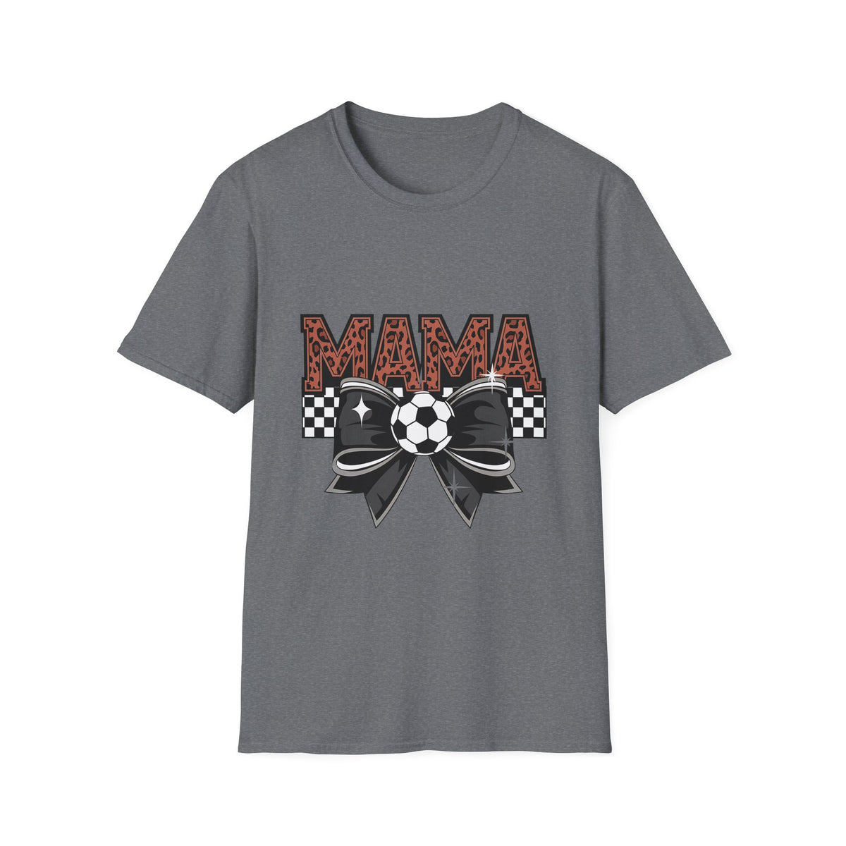 Mama Soccer Mom T-Shirt — Leopard Print & Checkered Bow Design