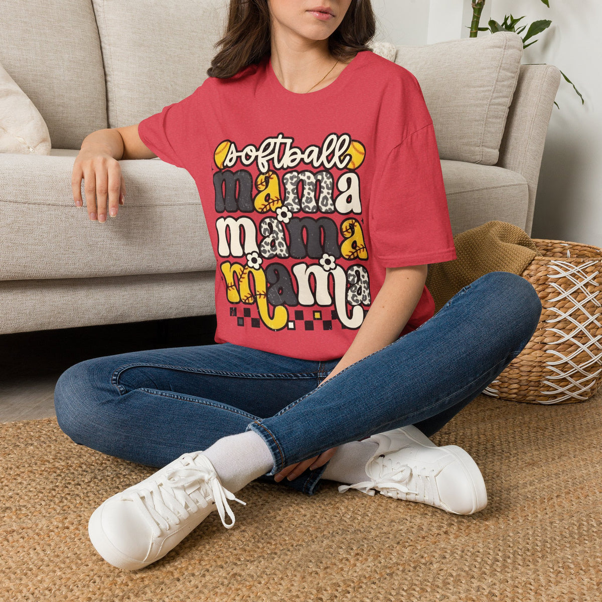 Softball Mama Graphic T-Shirt — Cute Leopard & Ball Mom Shirt