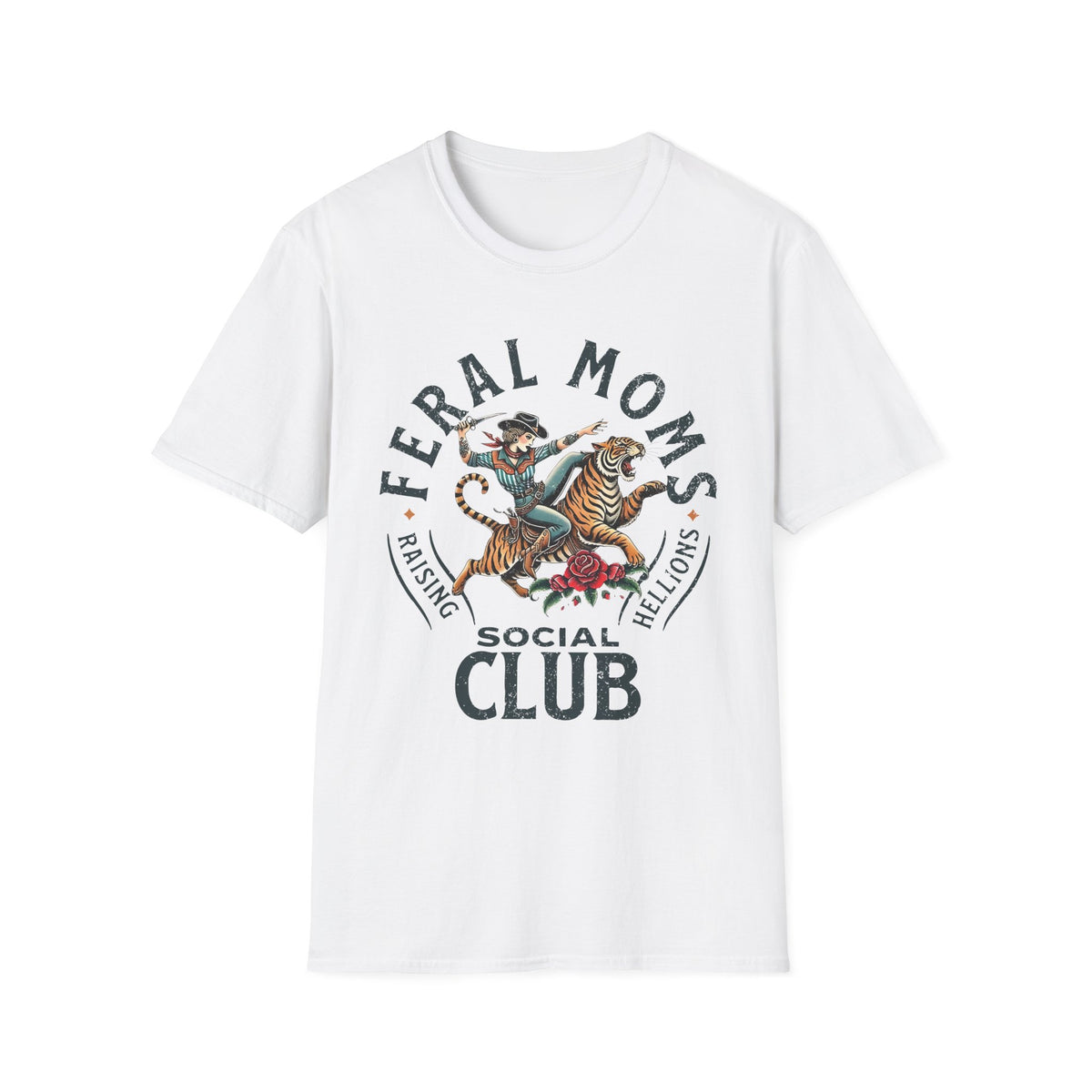 Feral Moms Club T‑Shirt — Vintage Tiger Rider Social Club Tee