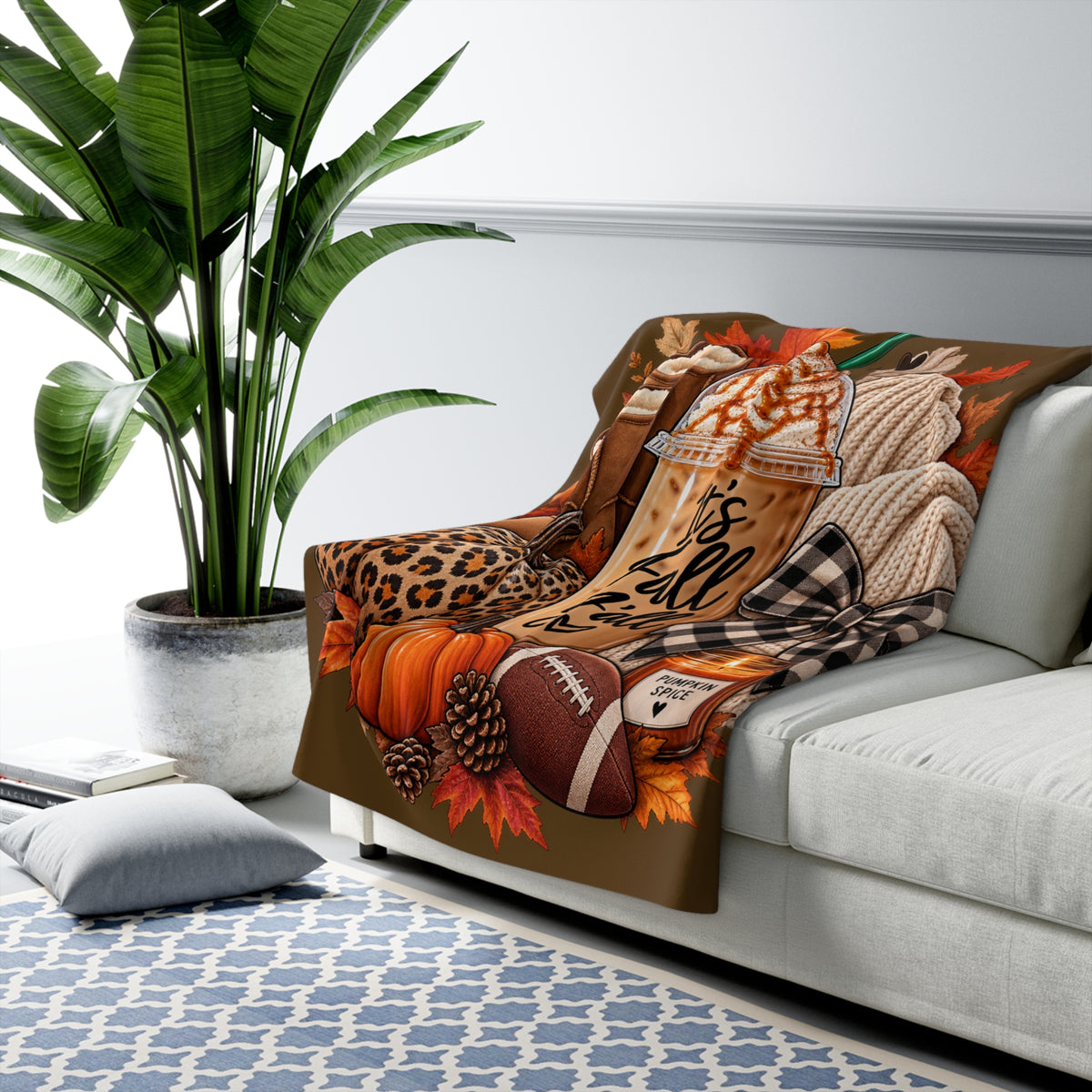 Fall Sherpa Blanket – "It's Fall Y'all" Pumpkin Spice Cozy Throw
