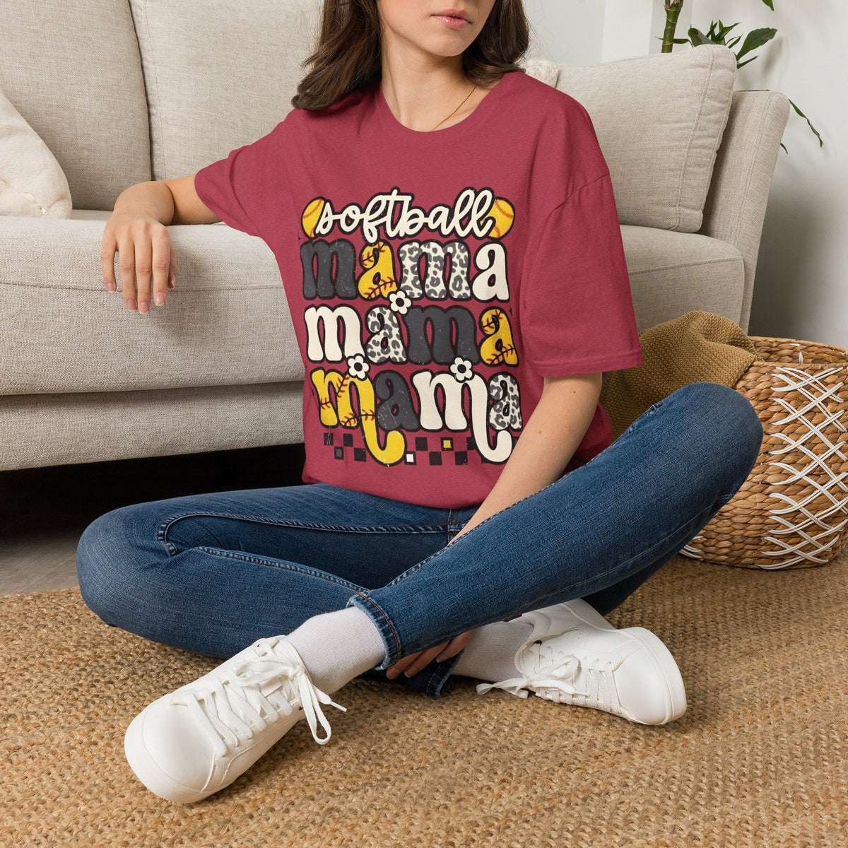 Softball Mama Graphic T-Shirt — Cute Leopard & Ball Mom Shirt