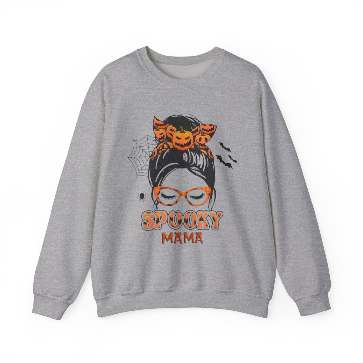 Spooky Mama Sweatshirt - Halloween Pumpkin Messy Bun Crewneck for Moms