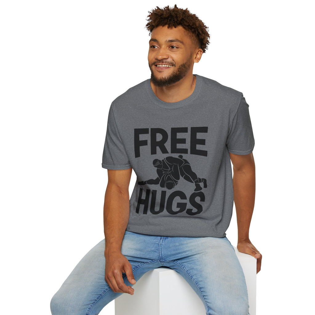 Free Hugs T-Shirt — Playful Graphic Tee with Hugging Illustration