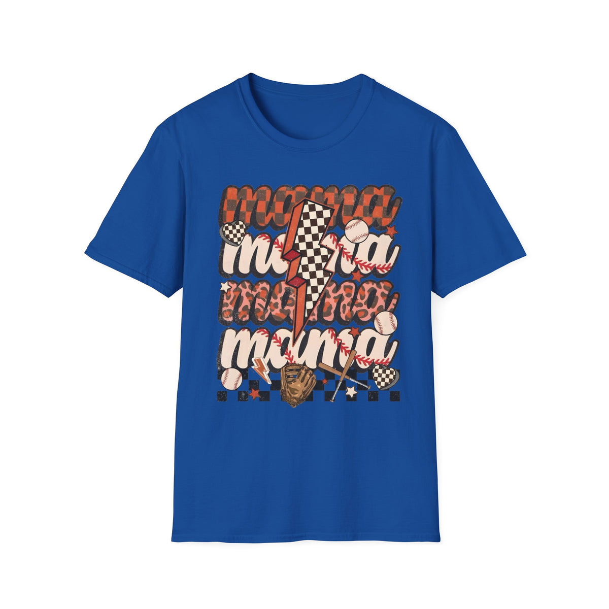 Baseball Mama T-Shirt — Checkerboard Lightning Mom Graphic Tee