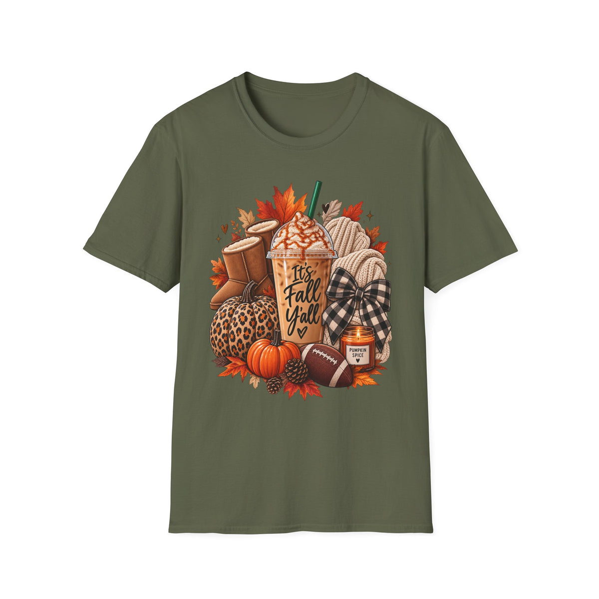 Fall Cozy Tee — “It's Fall Y'all” Autumn Pumpkin Latte Graphic T-Shirt