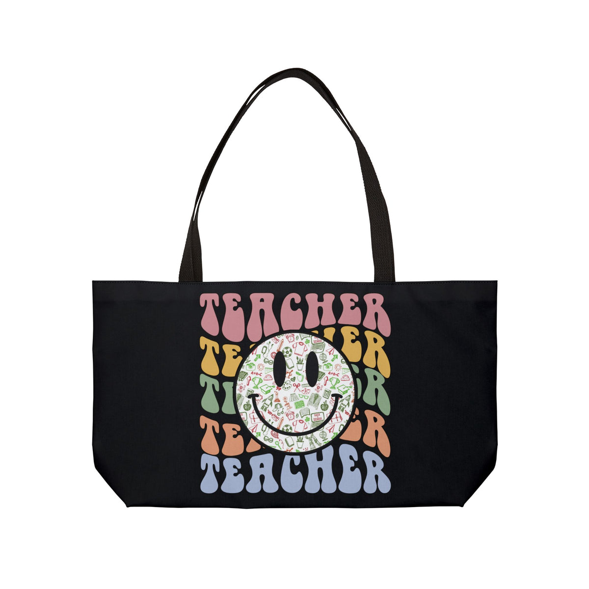 Teacher Smiley Weekender Tote Bag — Retro Floral Smile Teacher Gift