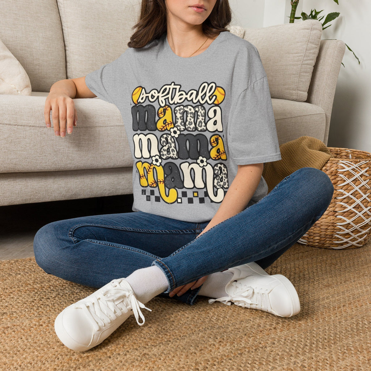 Softball Mama Graphic T-Shirt — Cute Leopard & Ball Mom Shirt