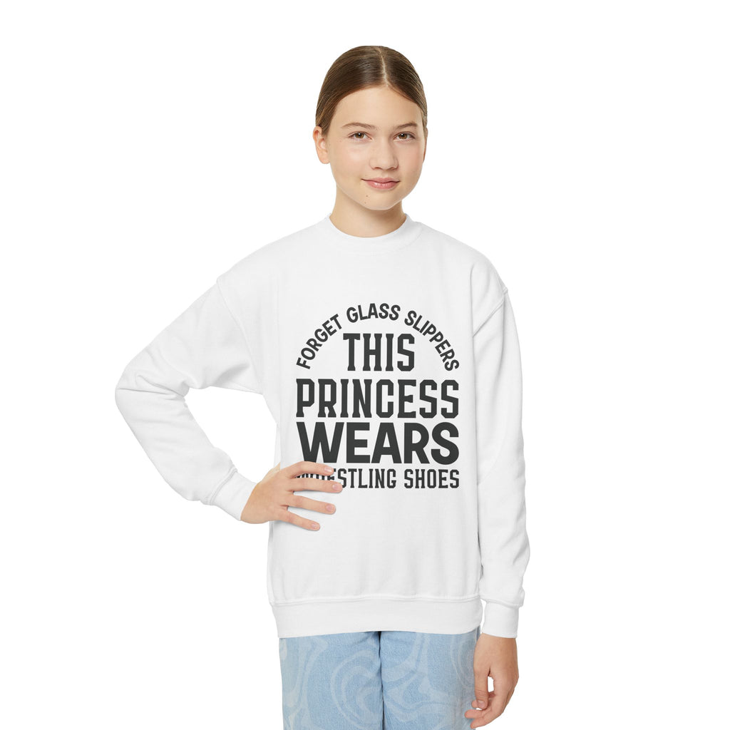 Youth Sweatshirt — "This Princess Wears Wrestling Shoes" Athletic Crewneck