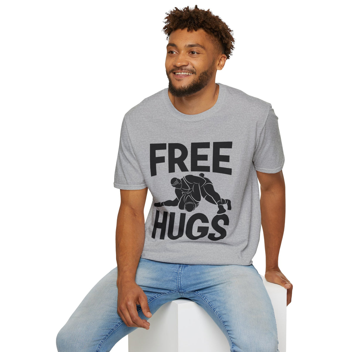 Free Hugs T-Shirt — Playful Graphic Tee with Hugging Illustration