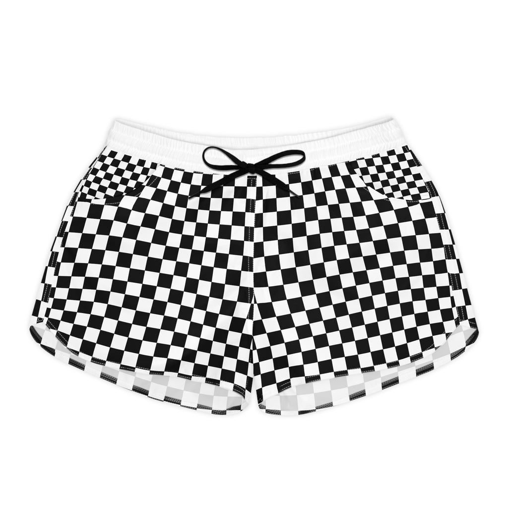 Checkerboard Print Women's Casual Shorts — Black & White AOP Summer Lounge Shorts