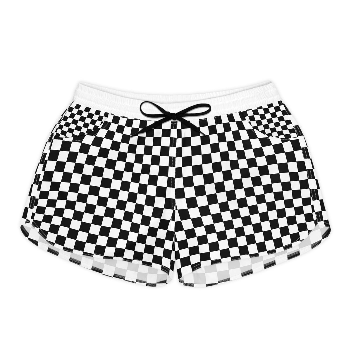 Checkerboard Print Women's Casual Shorts — Black & White AOP Summer Lounge Shorts