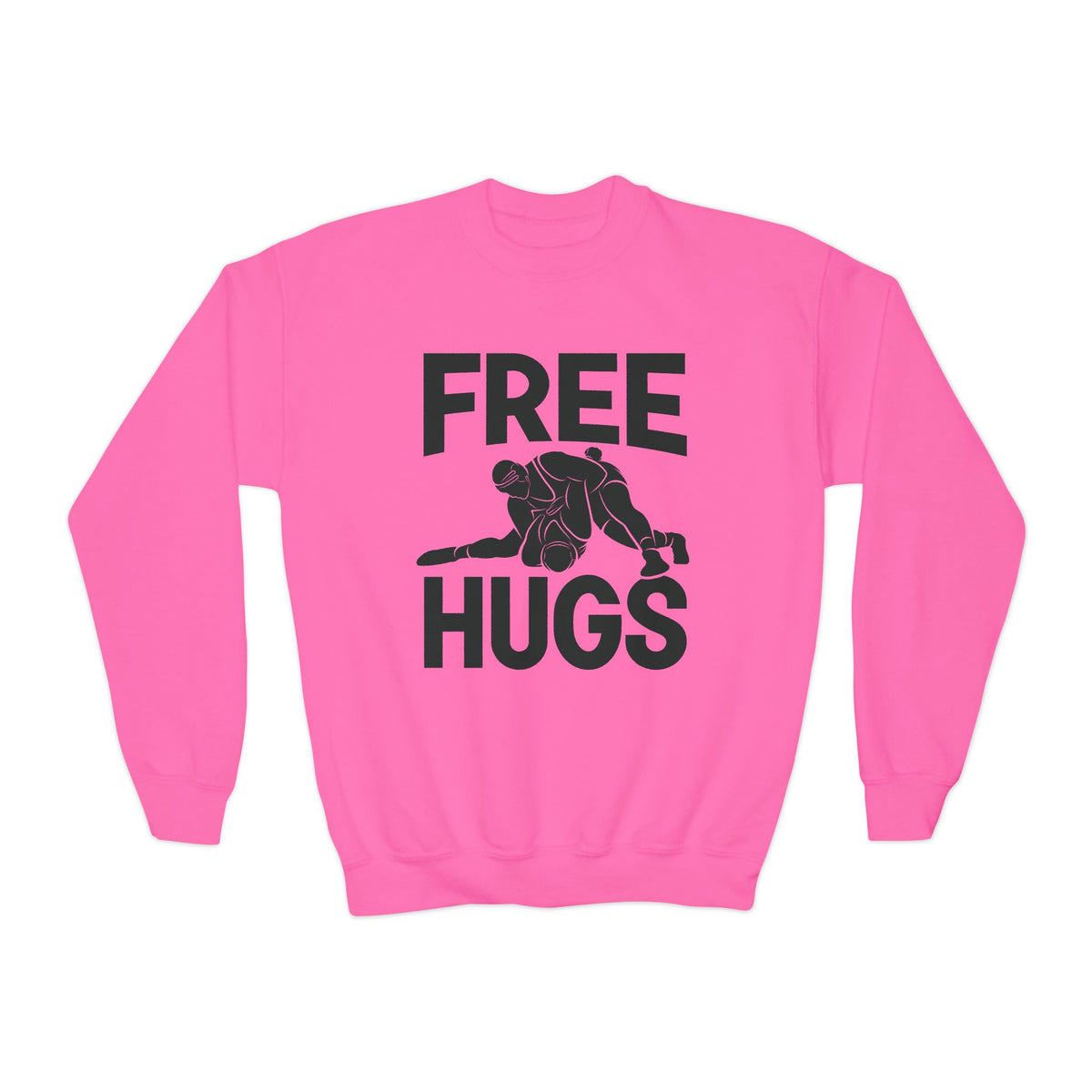 Youth Crewneck Sweatshirt — "FREE HUGS" Wrestling Graphic