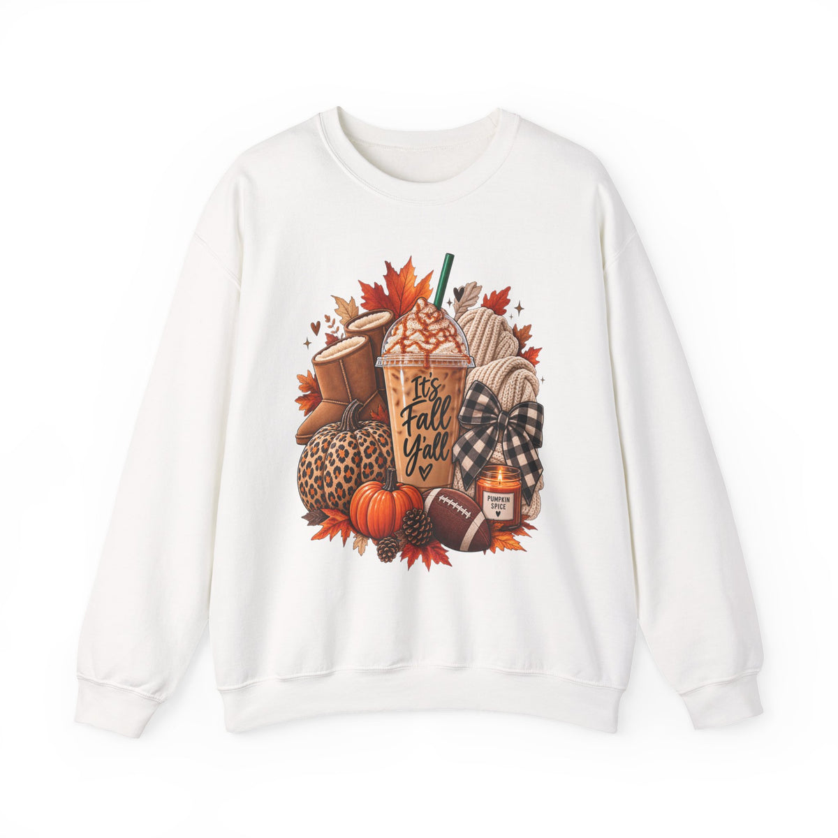 Fall Cozy Crewneck Sweatshirt – “It's Fall Y'all” Pumpkin Spice Autumn Graphic