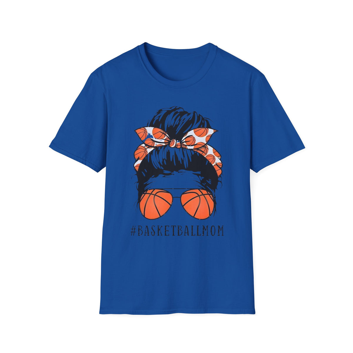 Basketball Mom Graphic T-Shirt — Messy Bun with Basketball Sunglasses