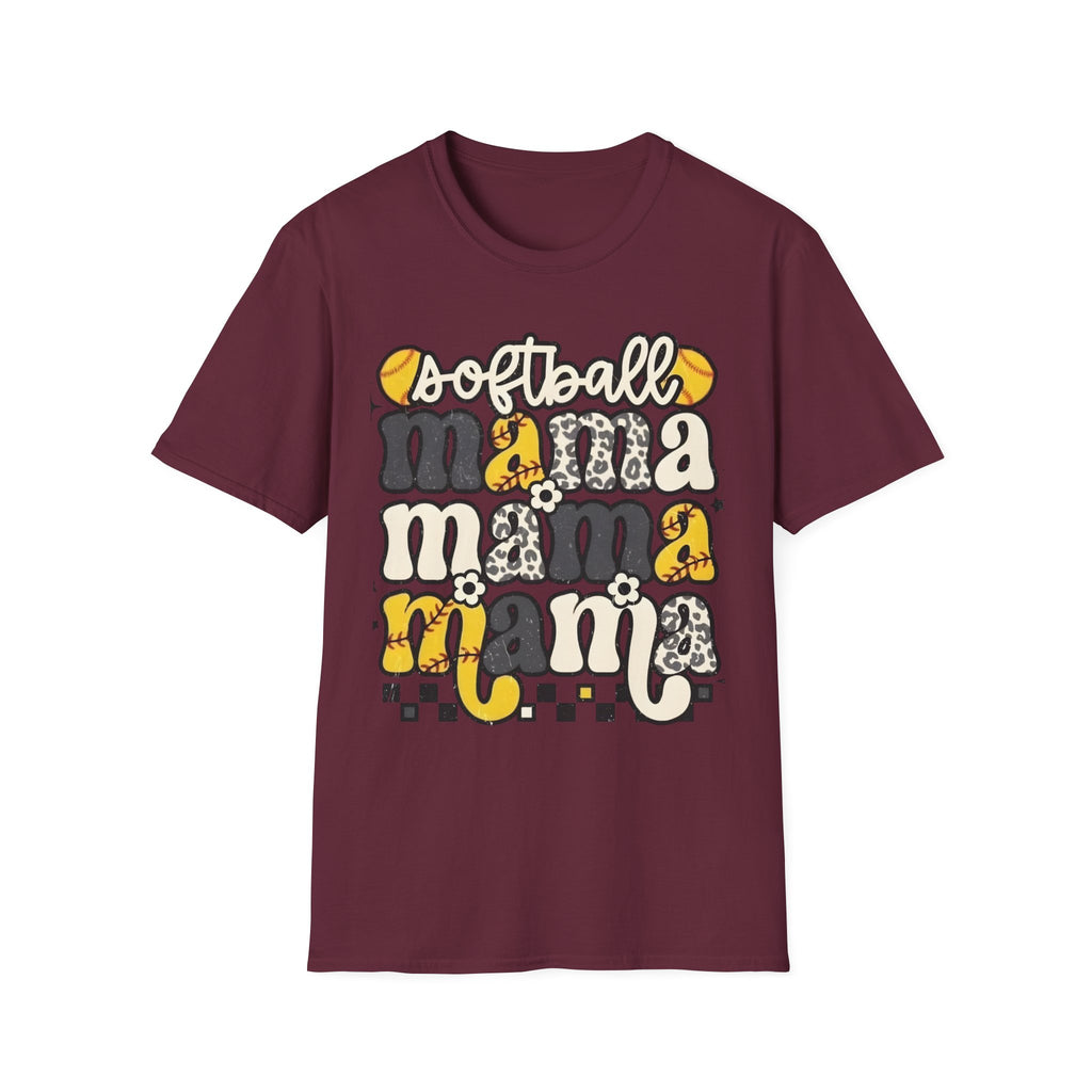Softball Mama Graphic T-Shirt — Cute Leopard & Ball Mom Shirt