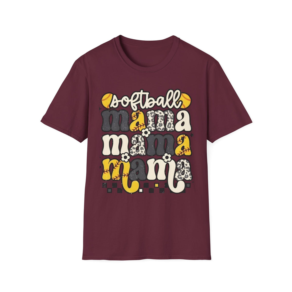 Softball Mama Graphic T-Shirt — Cute Leopard & Ball Mom Shirt