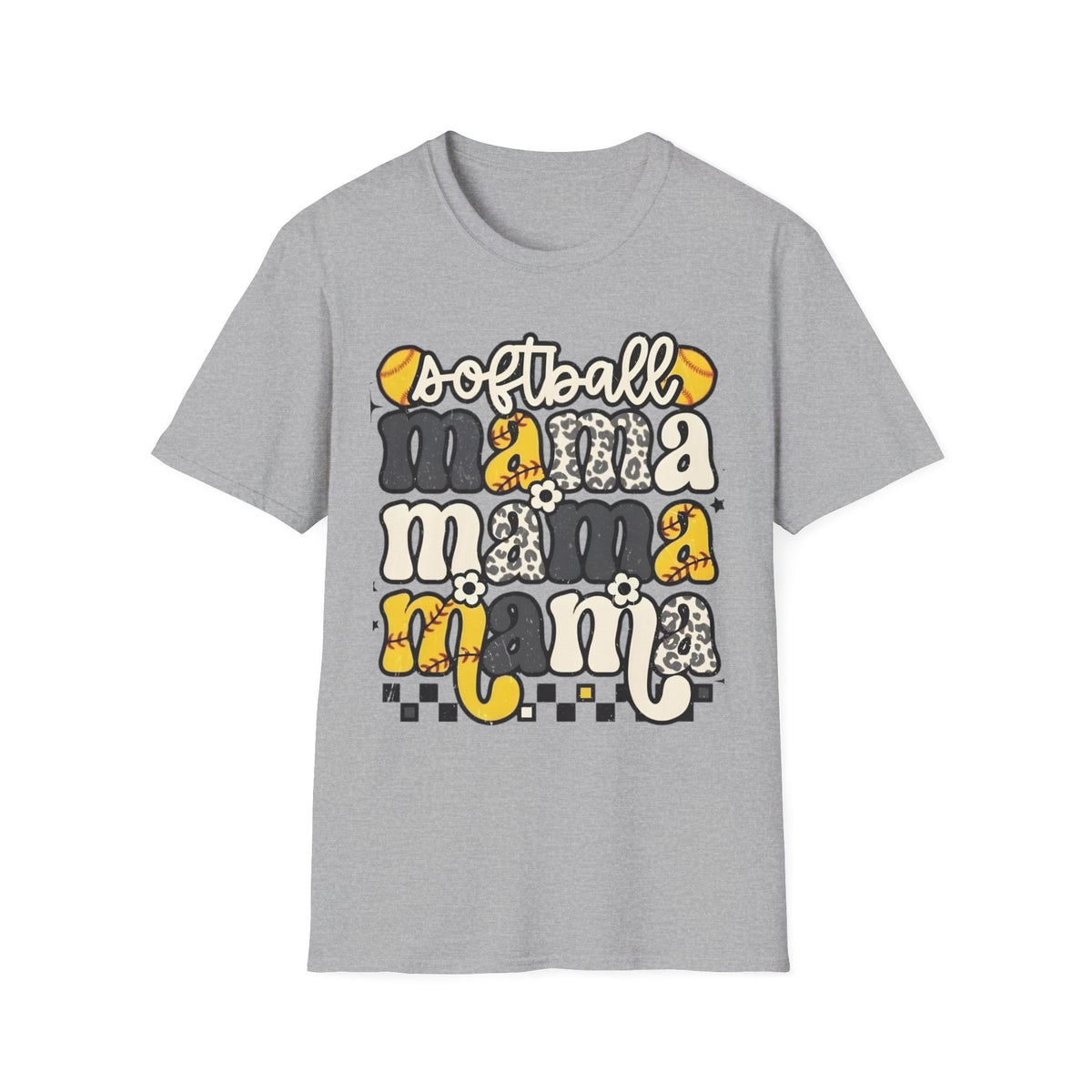Softball Mama Graphic T-Shirt — Cute Leopard & Ball Mom Shirt