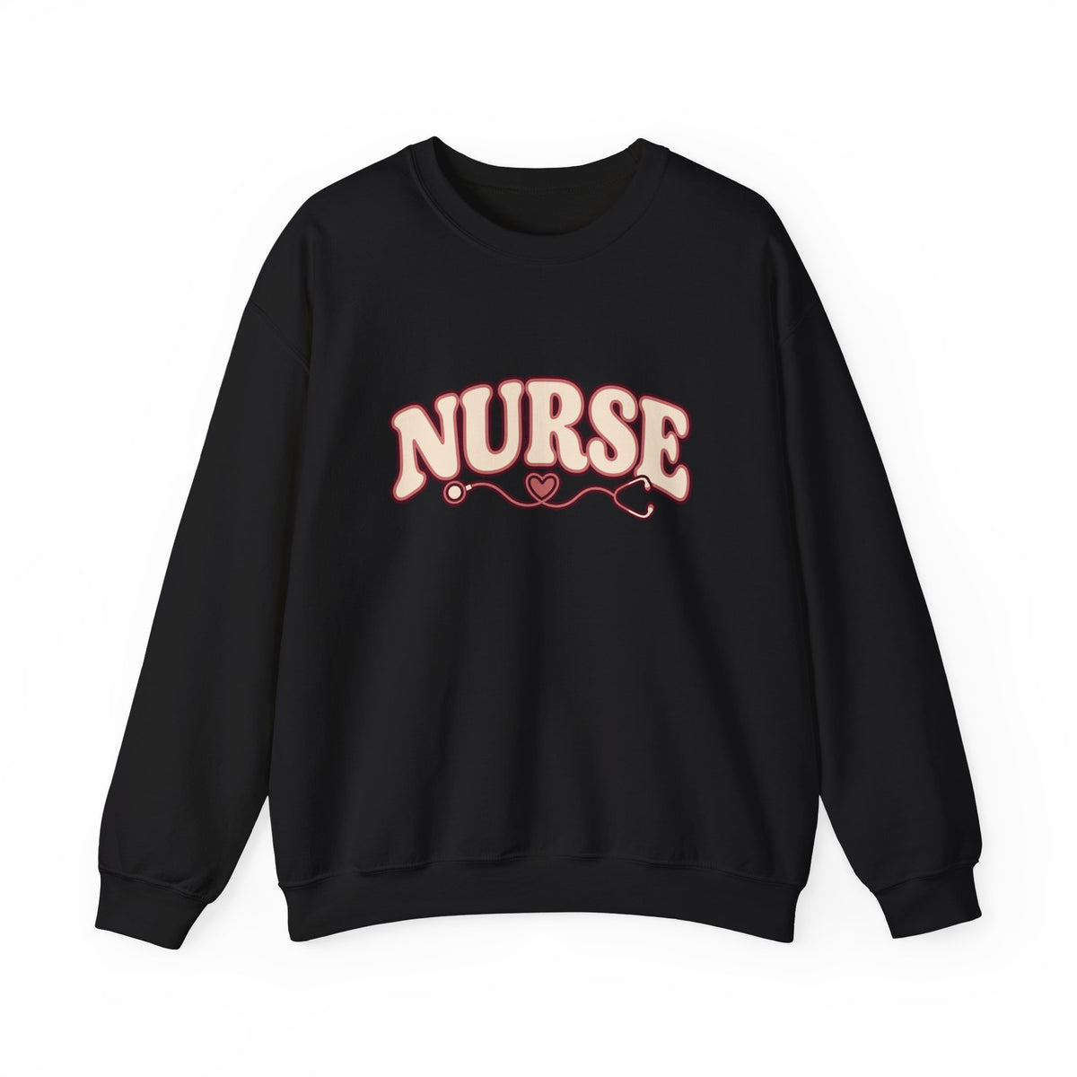 Nurse Crewneck Sweatshirt — Retro Script "NURSE" Design with Heart Stethoscope