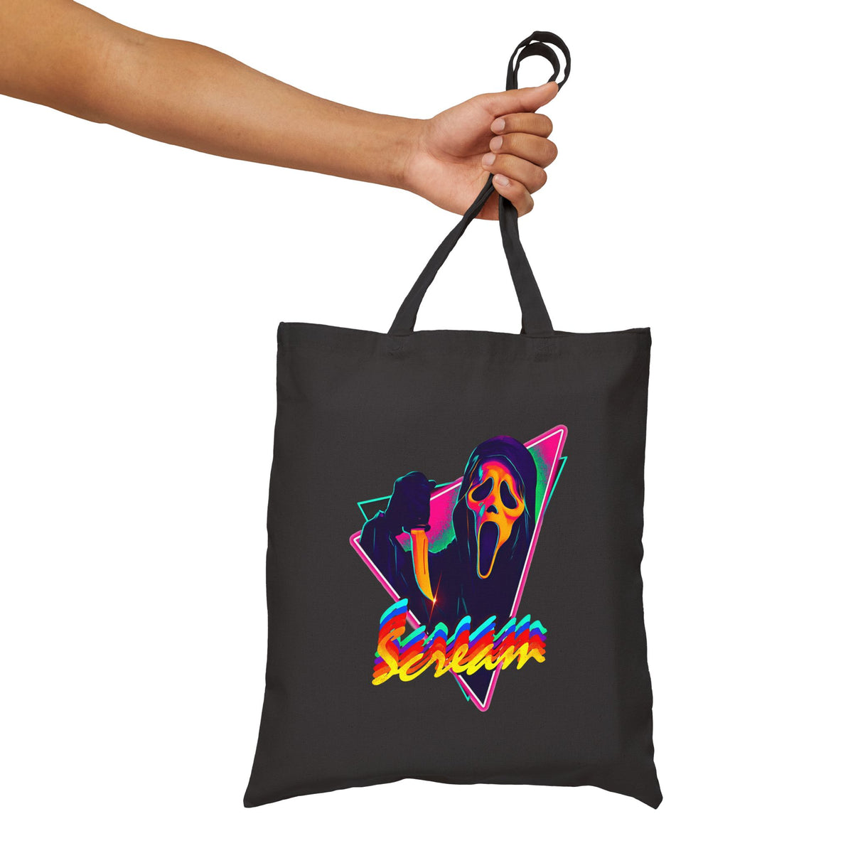 Retro Scream Canvas Tote Bag — ’Scream’ Neon Horror Graphic Tote