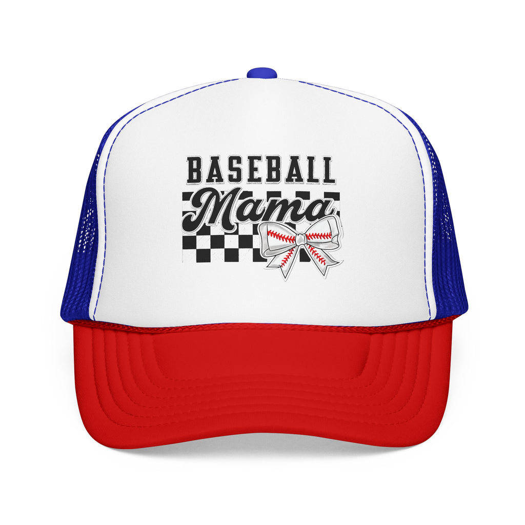 Baseball Mama Trucker Hat – Mom Cap with Checkerboard & Bow
