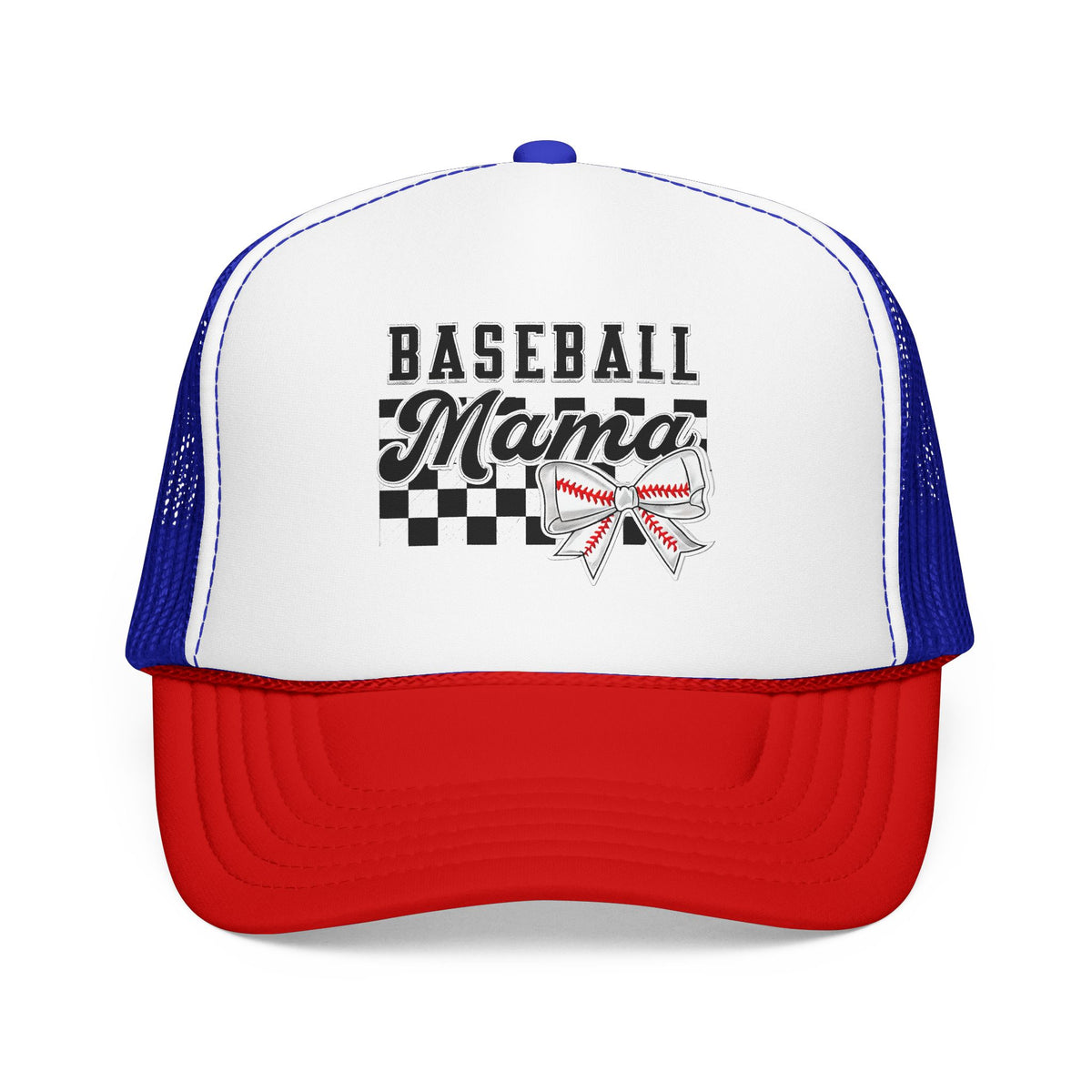 Baseball Mama Trucker Hat – Mom Cap with Checkerboard & Bow