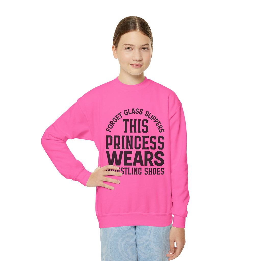 Youth Sweatshirt — "This Princess Wears Wrestling Shoes" Athletic Crewneck