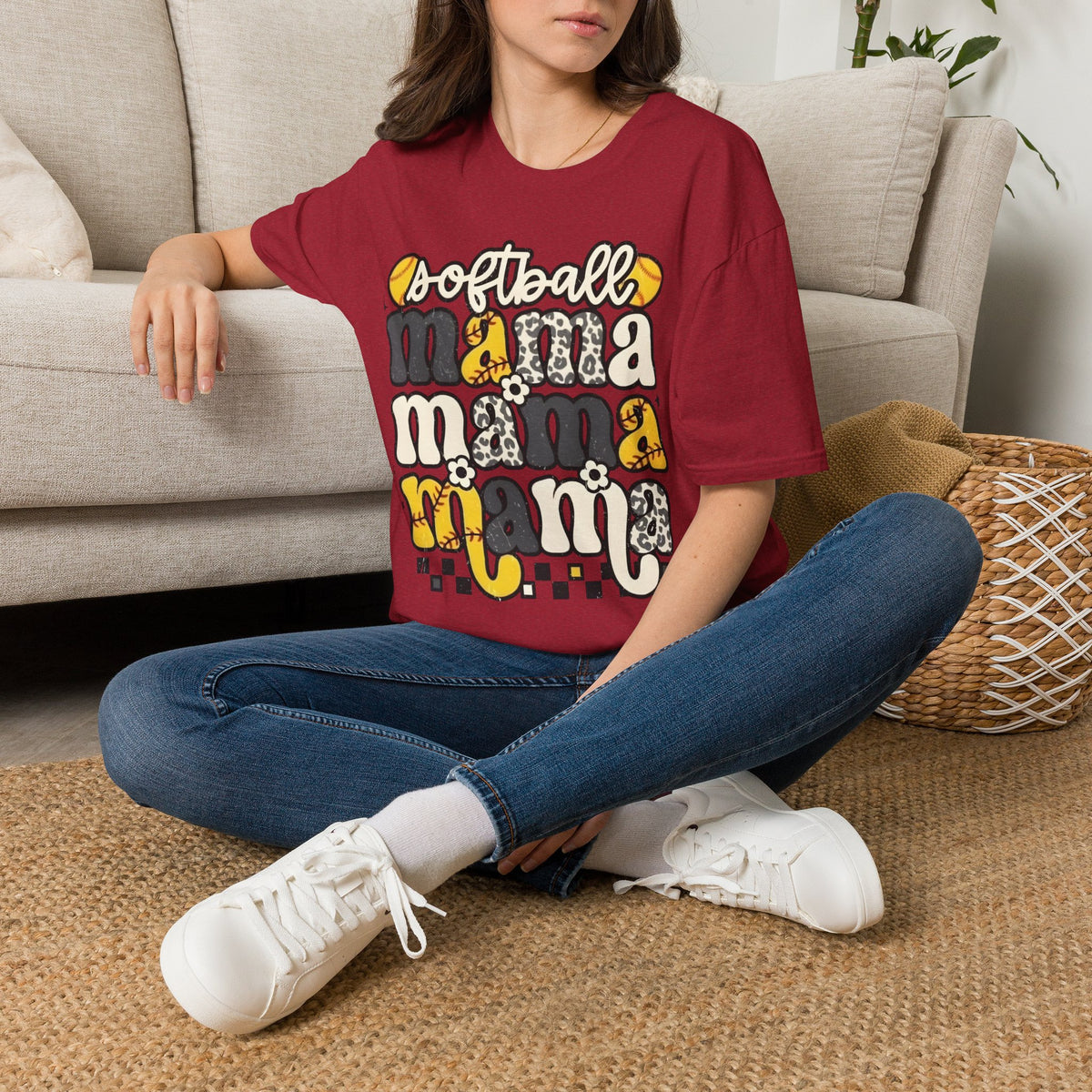 Softball Mama Graphic T-Shirt — Cute Leopard & Ball Mom Shirt