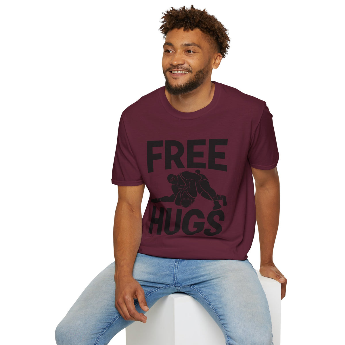 Free Hugs T-Shirt — Playful Graphic Tee with Hugging Illustration