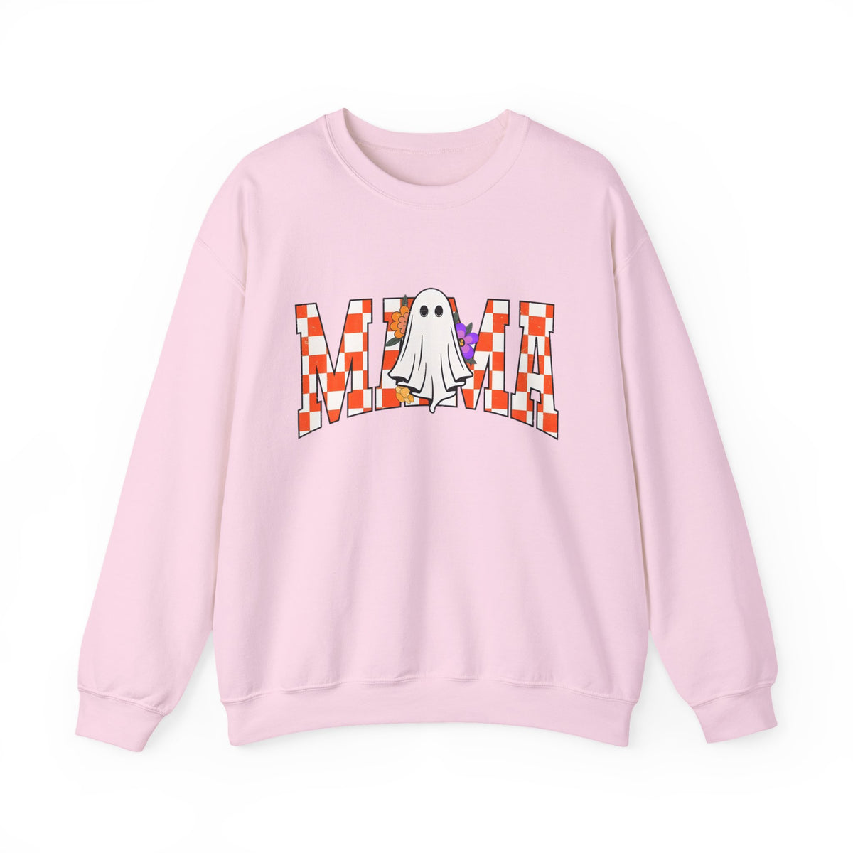 Mama Ghost Checkerboard Crewneck Sweatshirt — Cute Halloween Mom Pullover