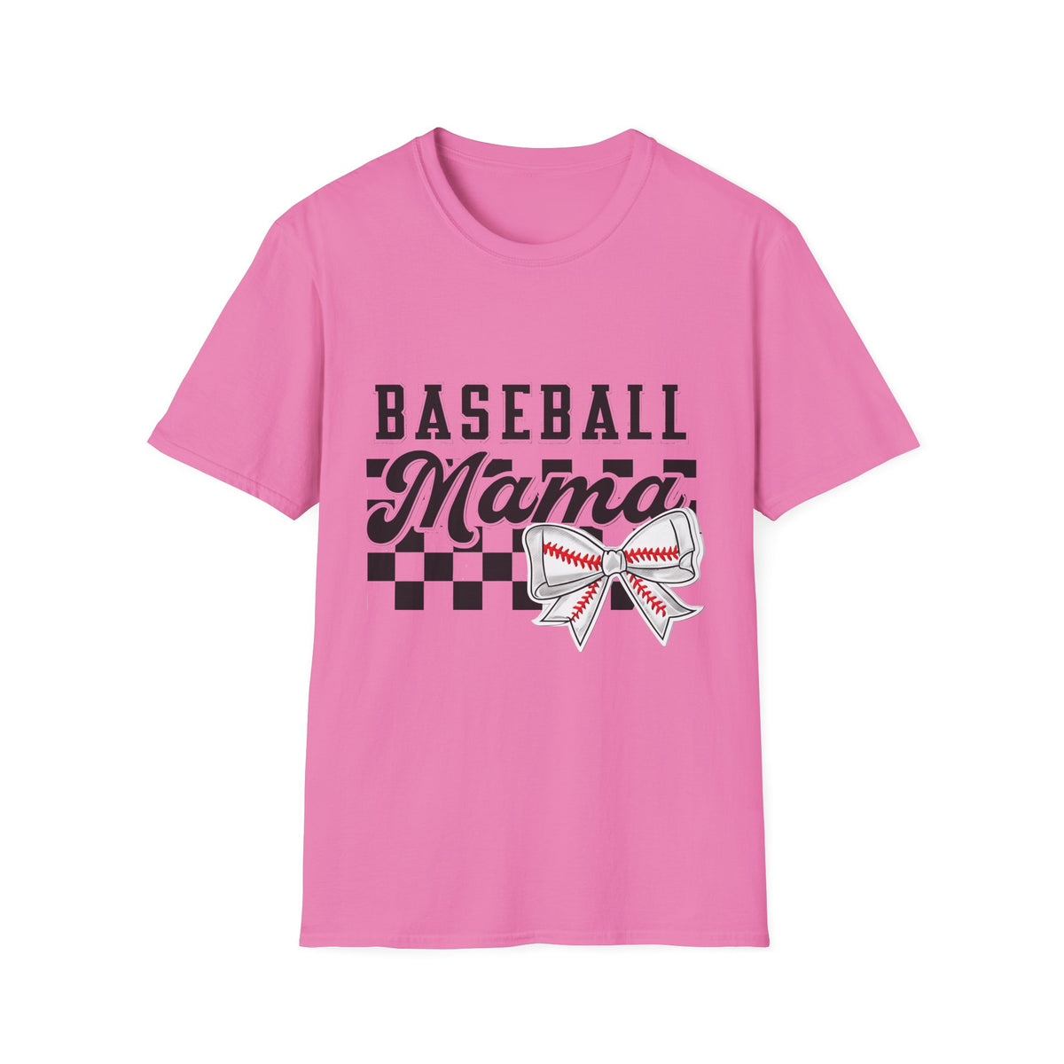 Baseball Mama T-Shirt — Checkerboard Bow Soft Tee for Baseball Moms