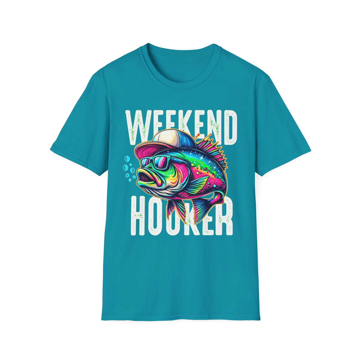 Weekend Hooker T-Shirt — Colorful Fishing Fish Graphic Tee for Anglers & Beach Days
