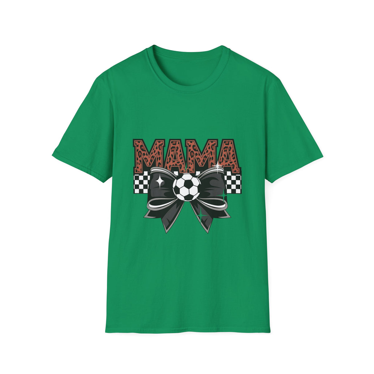 Mama Soccer Mom T-Shirt — Leopard Print & Checkered Bow Design
