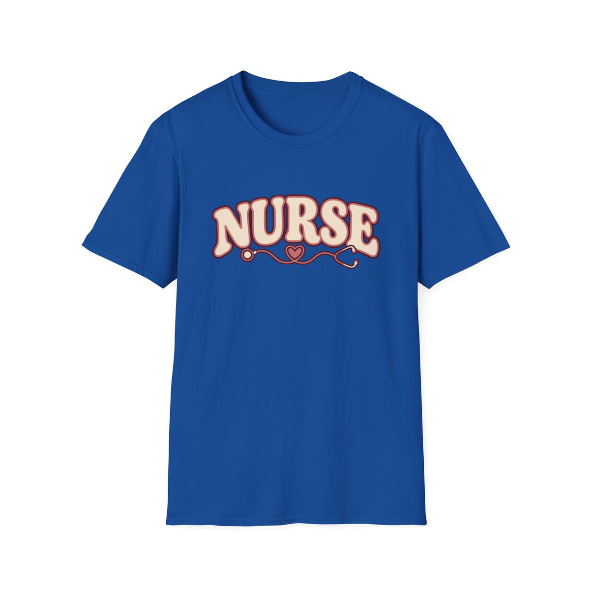 Nurse Retro Script T-Shirt — Pink Heart Stethoscope Design