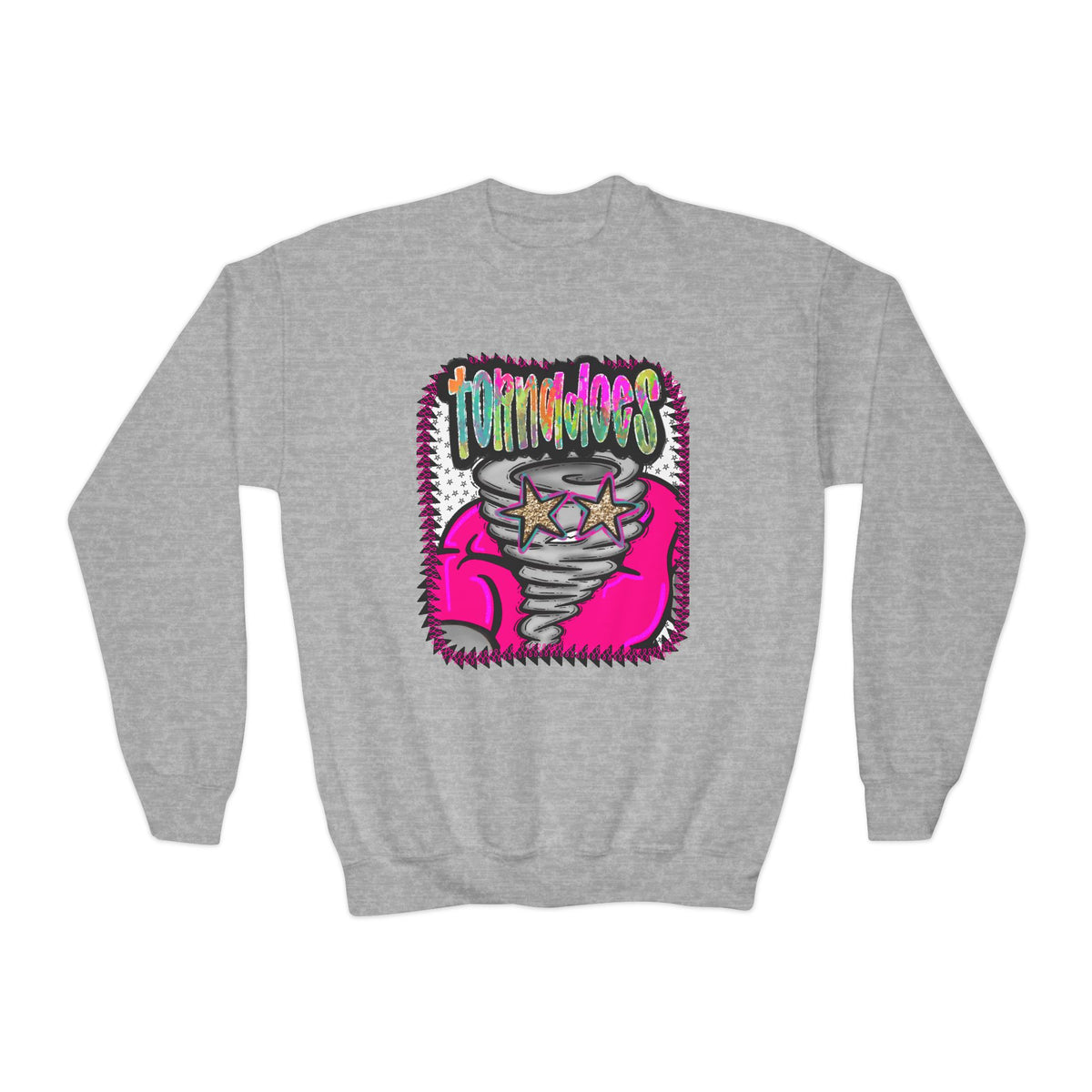 Youth Crewneck Sweatshirt —Neon Tornadoes Graphic