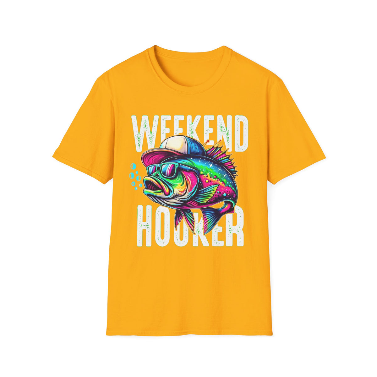 Weekend Hooker T-Shirt — Colorful Fishing Fish Graphic Tee for Anglers & Beach Days