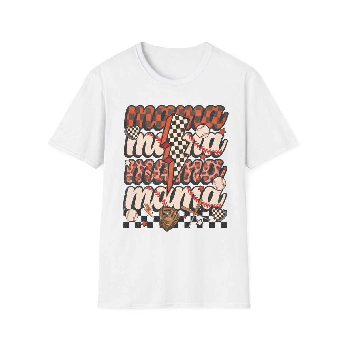 Baseball Mama T-Shirt — Checkerboard Lightning Mom Graphic Tee