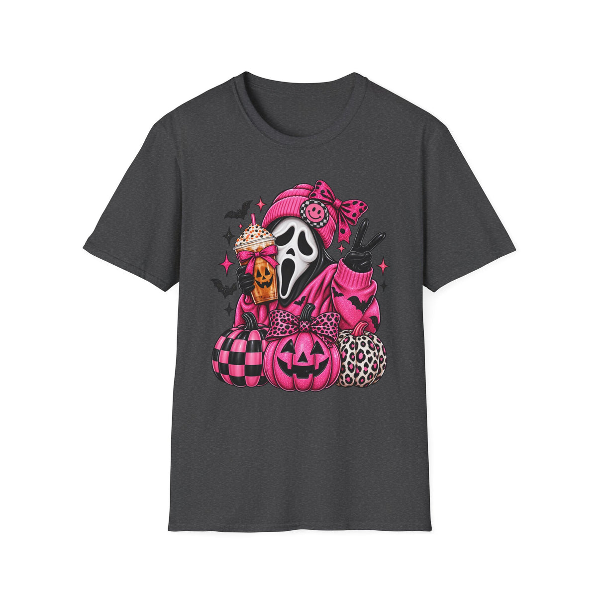 Halloween Scream Girl T-Shirt — Pink Skull Mask Pumpkin & Pumpkin Spice Tee