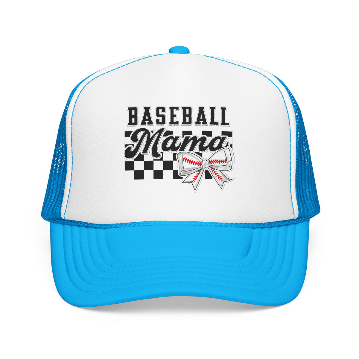 Baseball Mama Trucker Hat – Mom Cap with Checkerboard & Bow