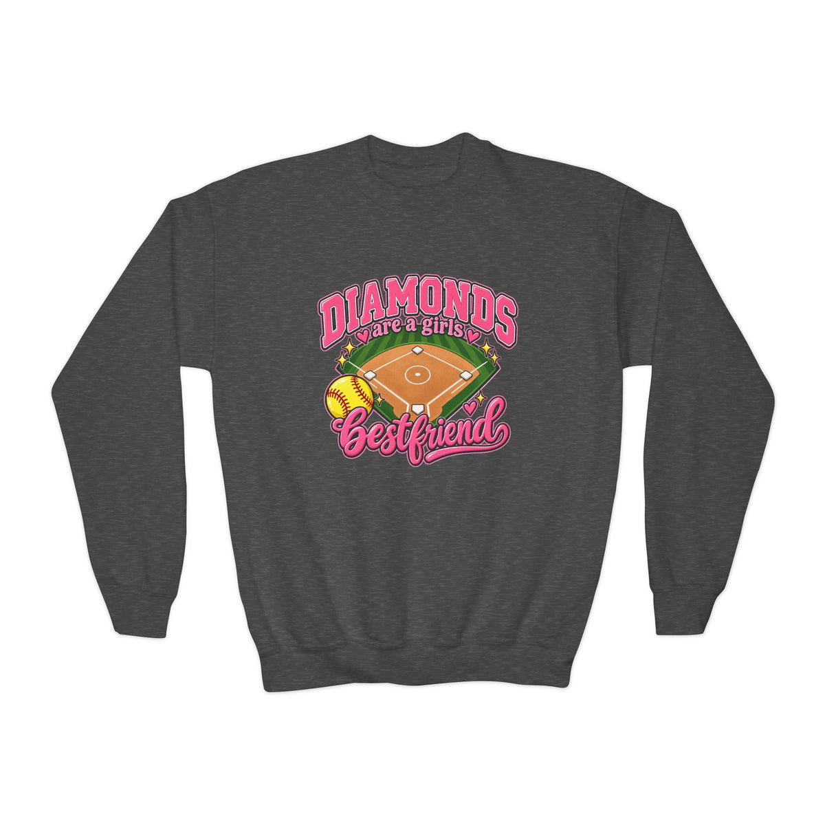 Youth Crewneck Sweatshirt — "Diamonds Best Friend" Baseball Field Graphic