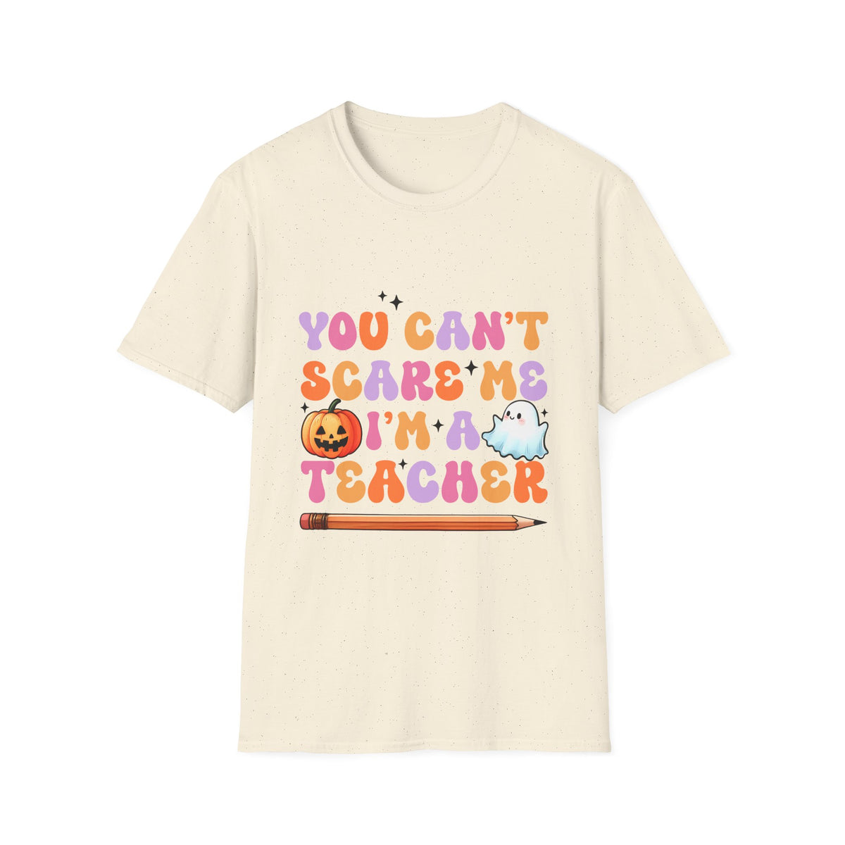 Teacher Halloween T-Shirt – “You Can’t Scare Me I’m A Teacher” Cute Retro Ghost & Pumpkin Tee