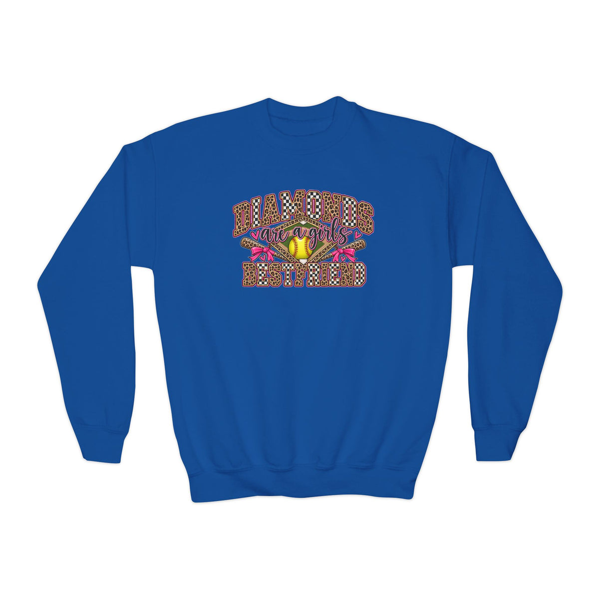 Youth Crewneck Sweatshirt — 'Mama's Boys' Leopard Floral Graphic