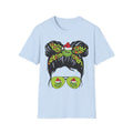 Grinch Messy Bun T-Shirt — Christmas Messy Bun Tee with Grinch Sunglasses