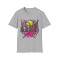 Softball Graphic Tee — Neon Softball, Bats & Bow Design