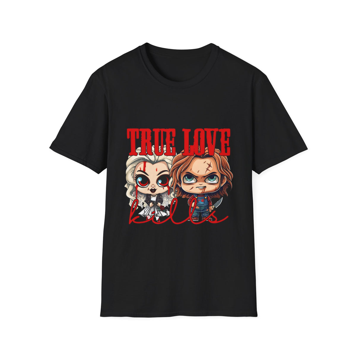 True Love Horror Couple T-Shirt — Cute Chibi Chucky & Tiffany Graphic Tee
