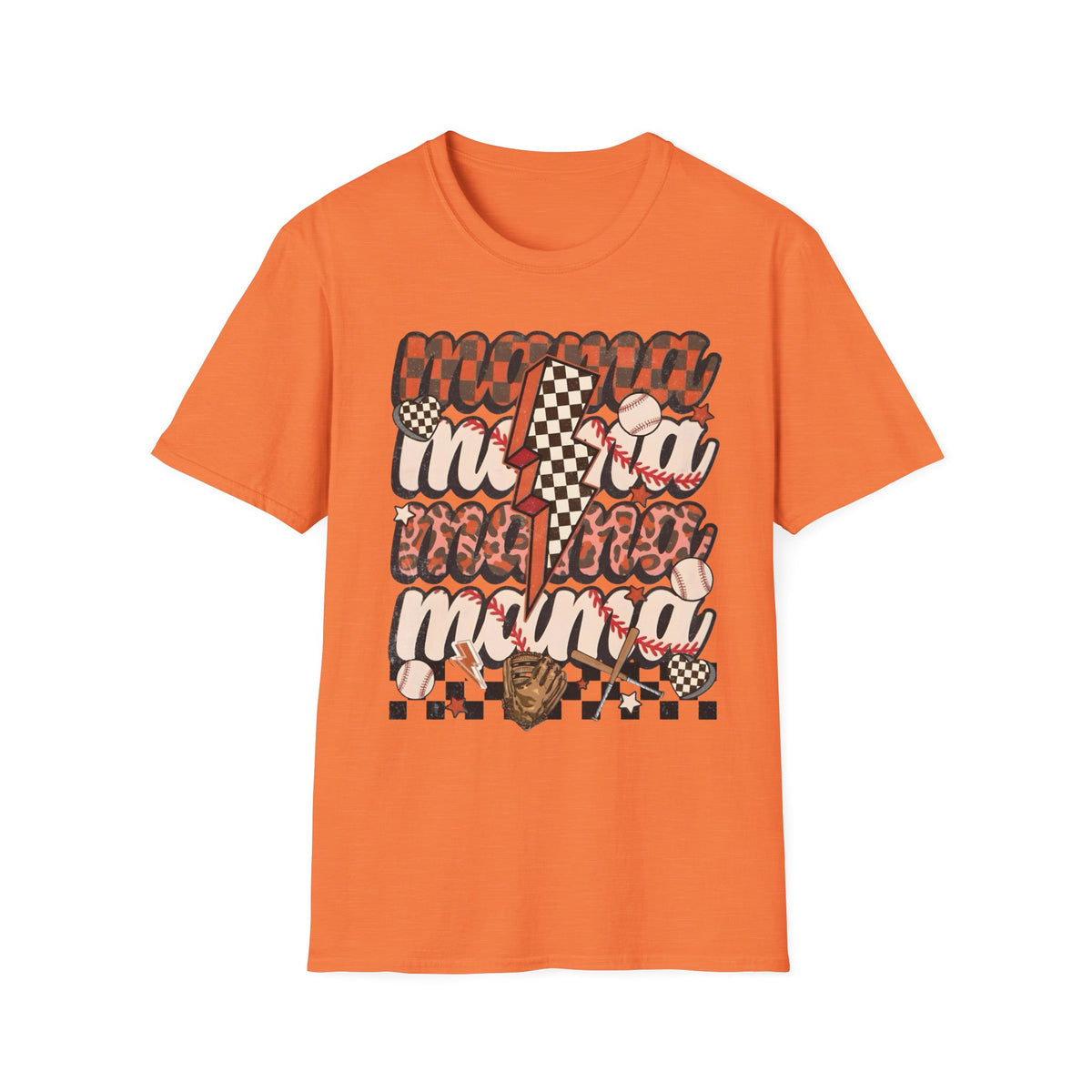 Baseball Mama T-Shirt — Checkerboard Lightning Mom Graphic Tee