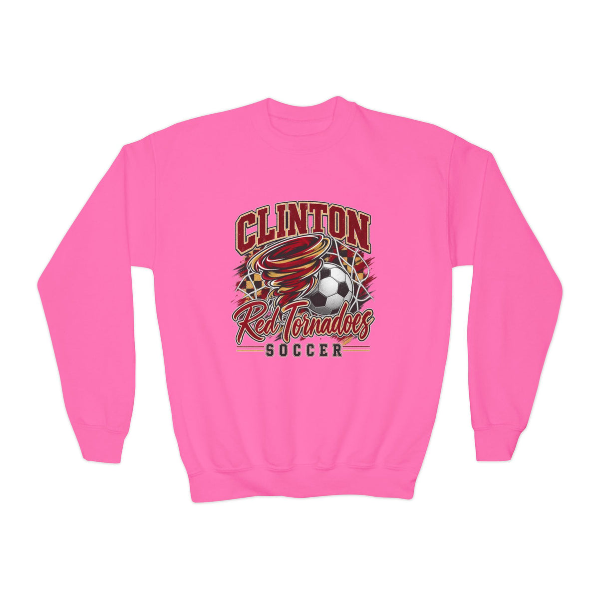 Youth Crewneck Sweatshirt - Clinton Red Tornadoes Soccer Team Graphic