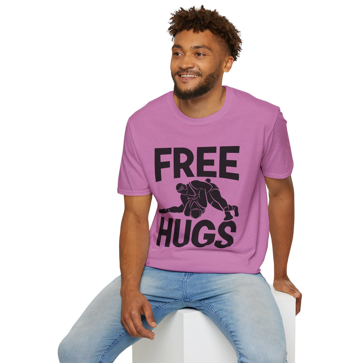 Free Hugs T-Shirt — Playful Graphic Tee with Hugging Illustration