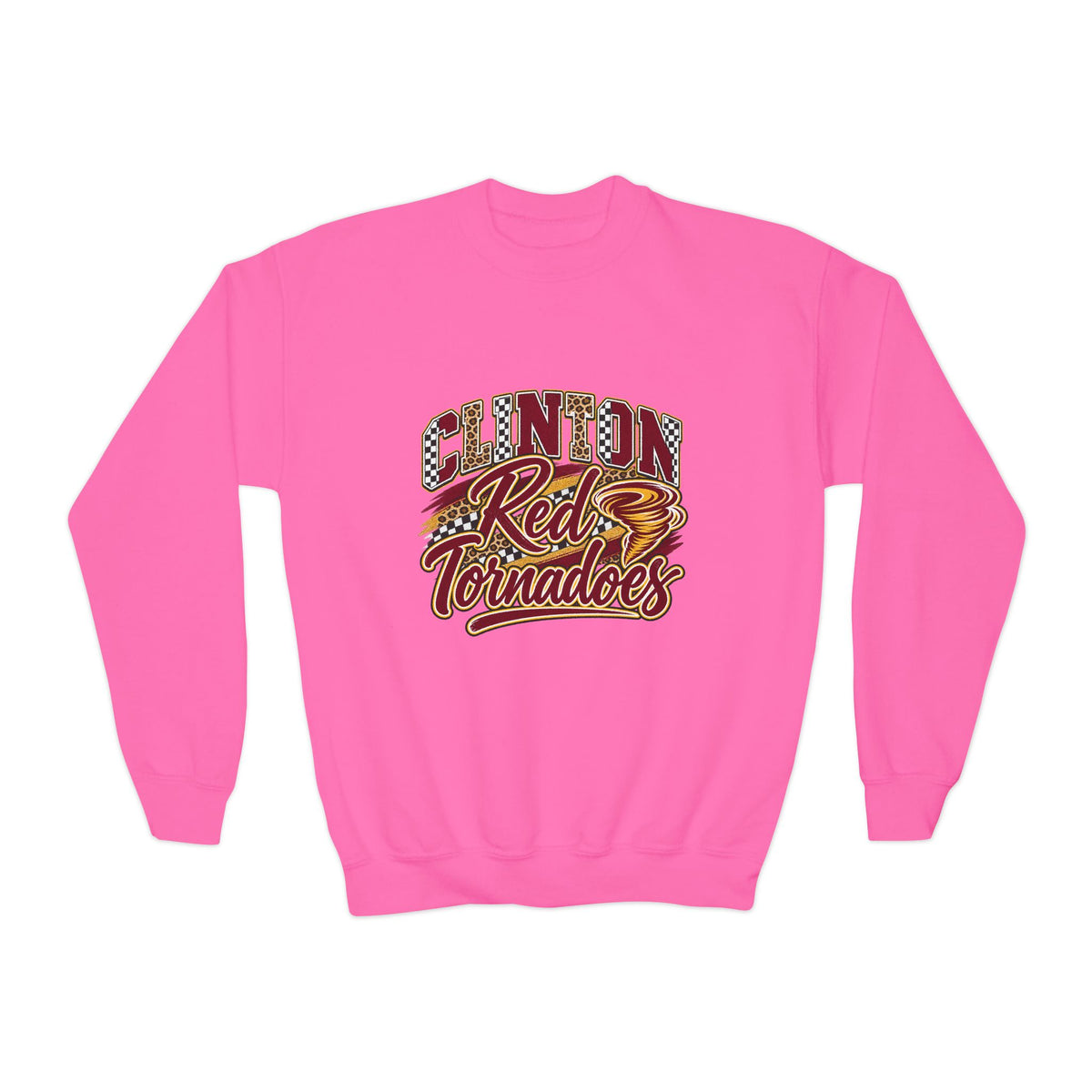 Clinton Red Tornadoes Youth Crewneck Sweatshirt - School Mascot Sports Pullover