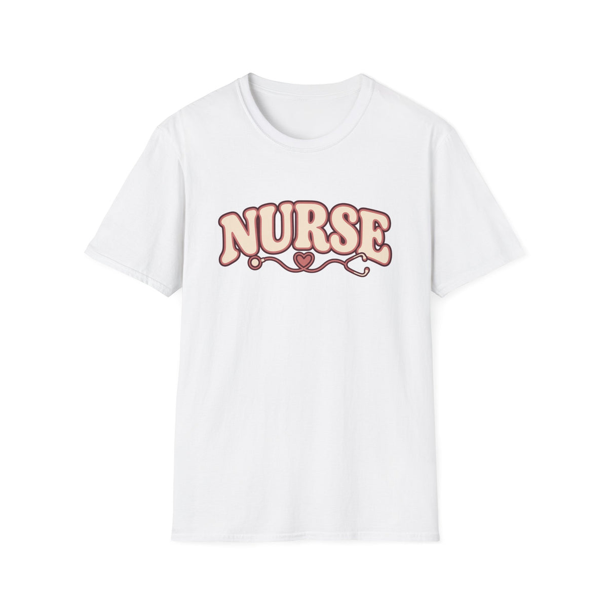 Nurse Retro Script T-Shirt — Pink Heart Stethoscope Design