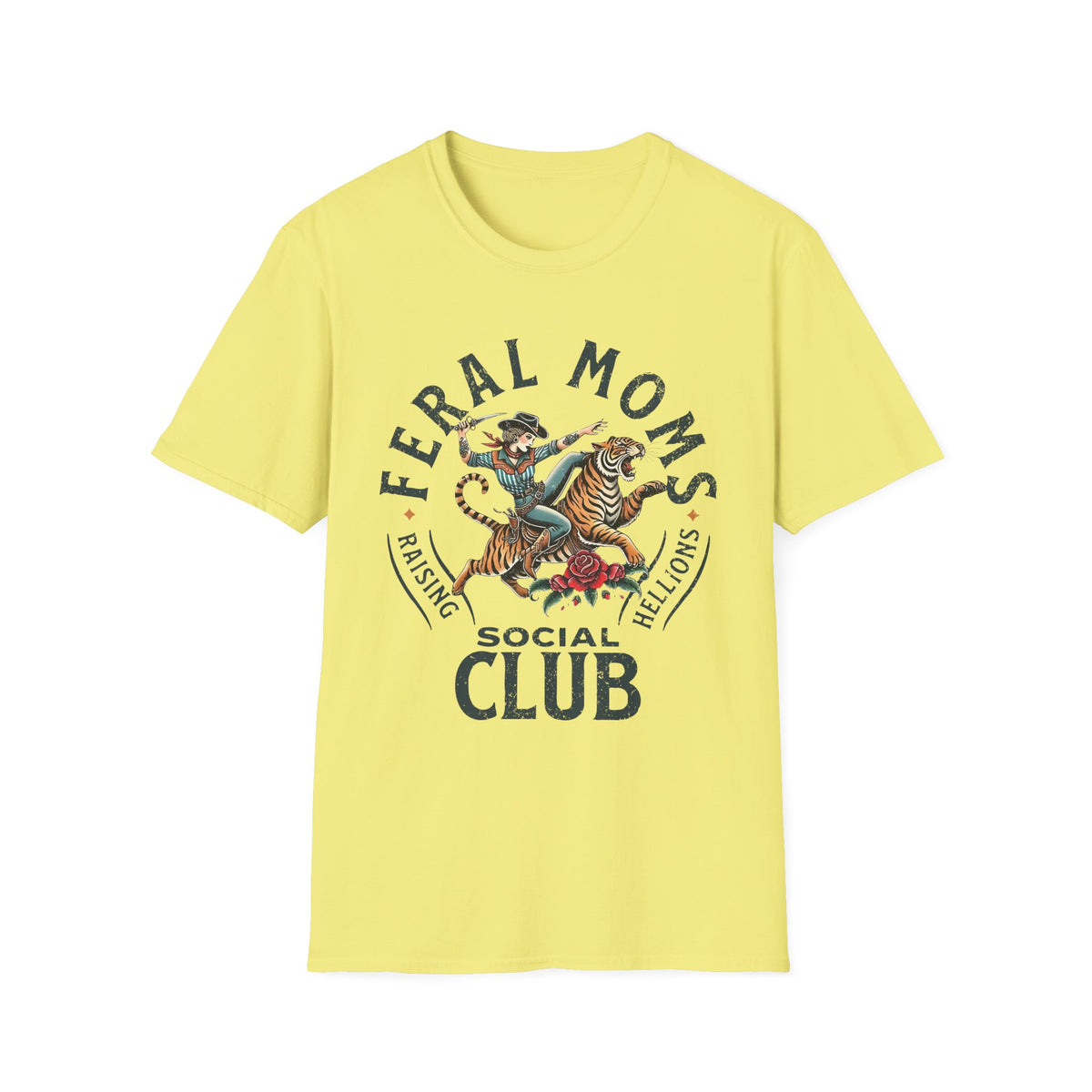 Feral Moms Club T‑Shirt — Vintage Tiger Rider Social Club Tee